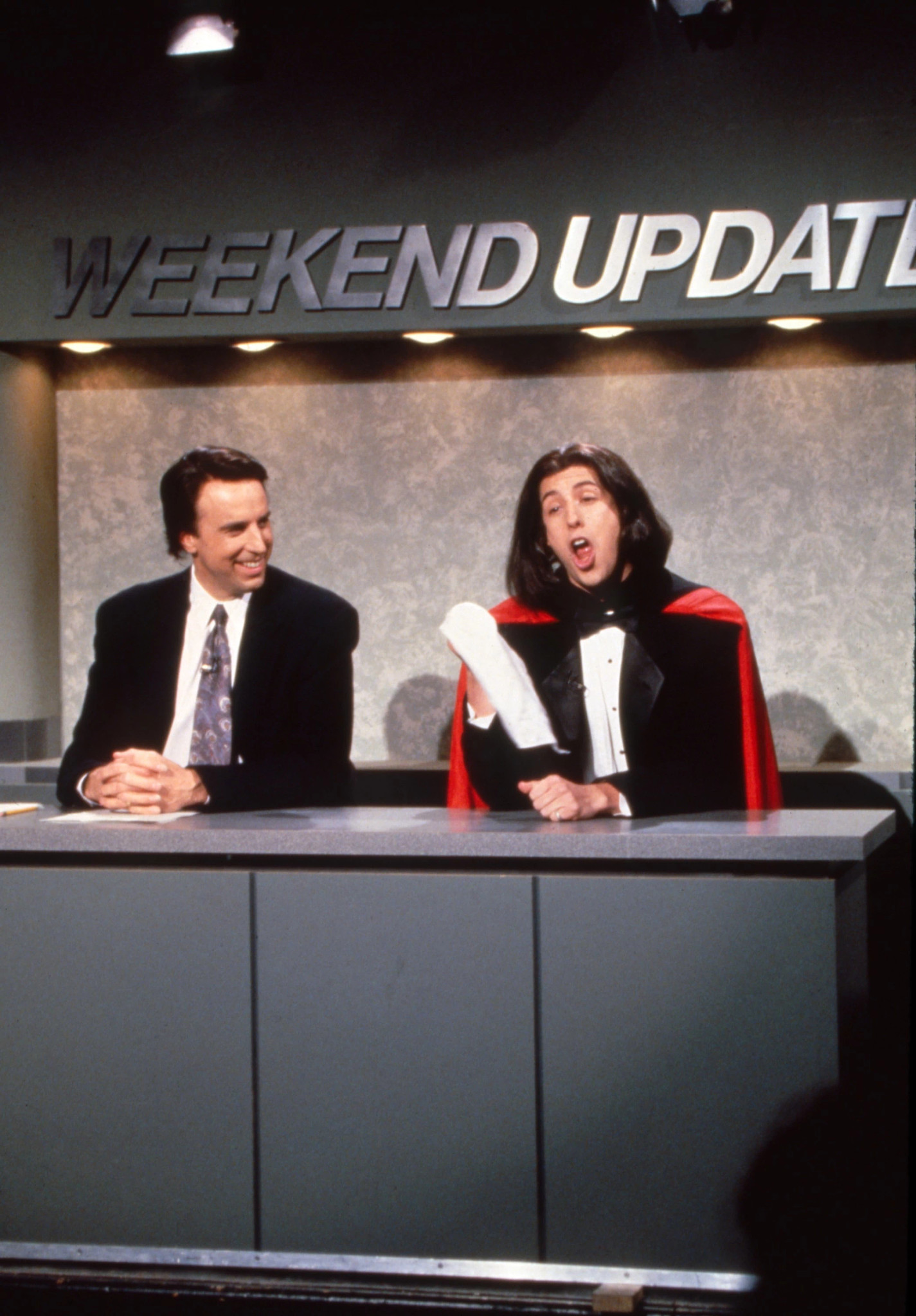 Kevin Nealon and Adam Sandler as Opera Man during a Weekend Update sketch on Saturday Night Live