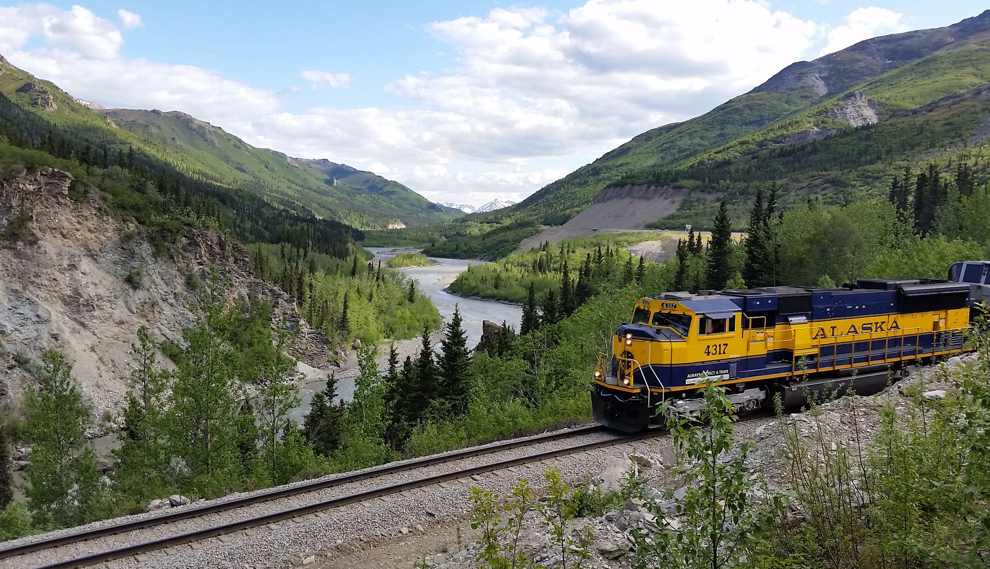 visitors can take the The Denali Star Train to Denali National Park aerial view of The Denali Star Train