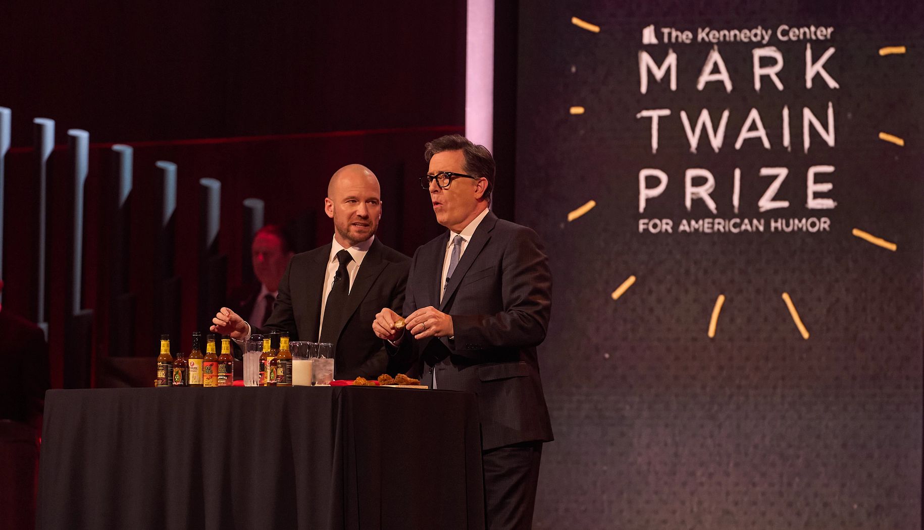 Stephen Colbert and 'Hot Ones' host Sean Evans hot ones host sean evans and stephen colbert