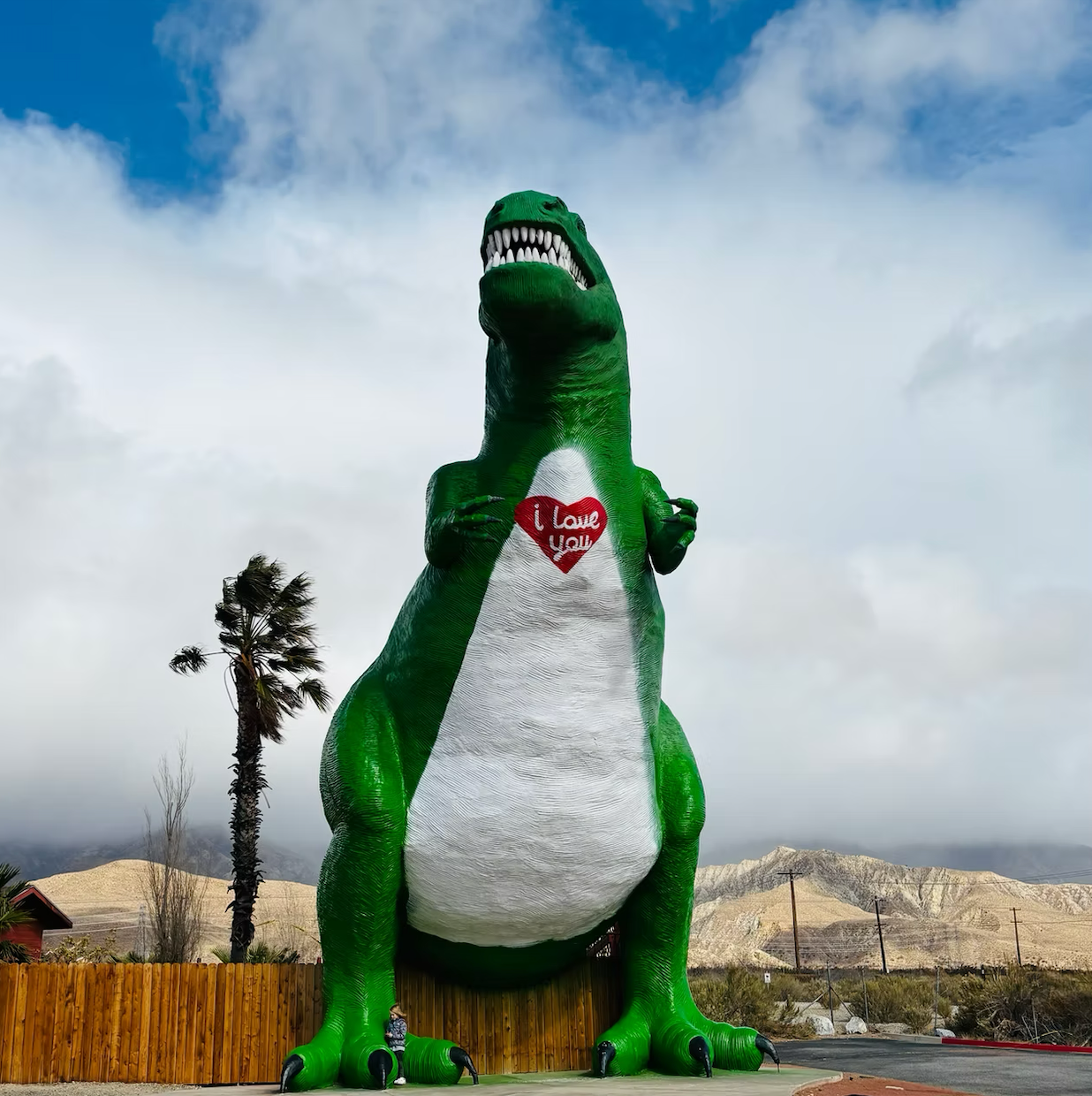 a massive Tyrannosaurus rex sculpture 