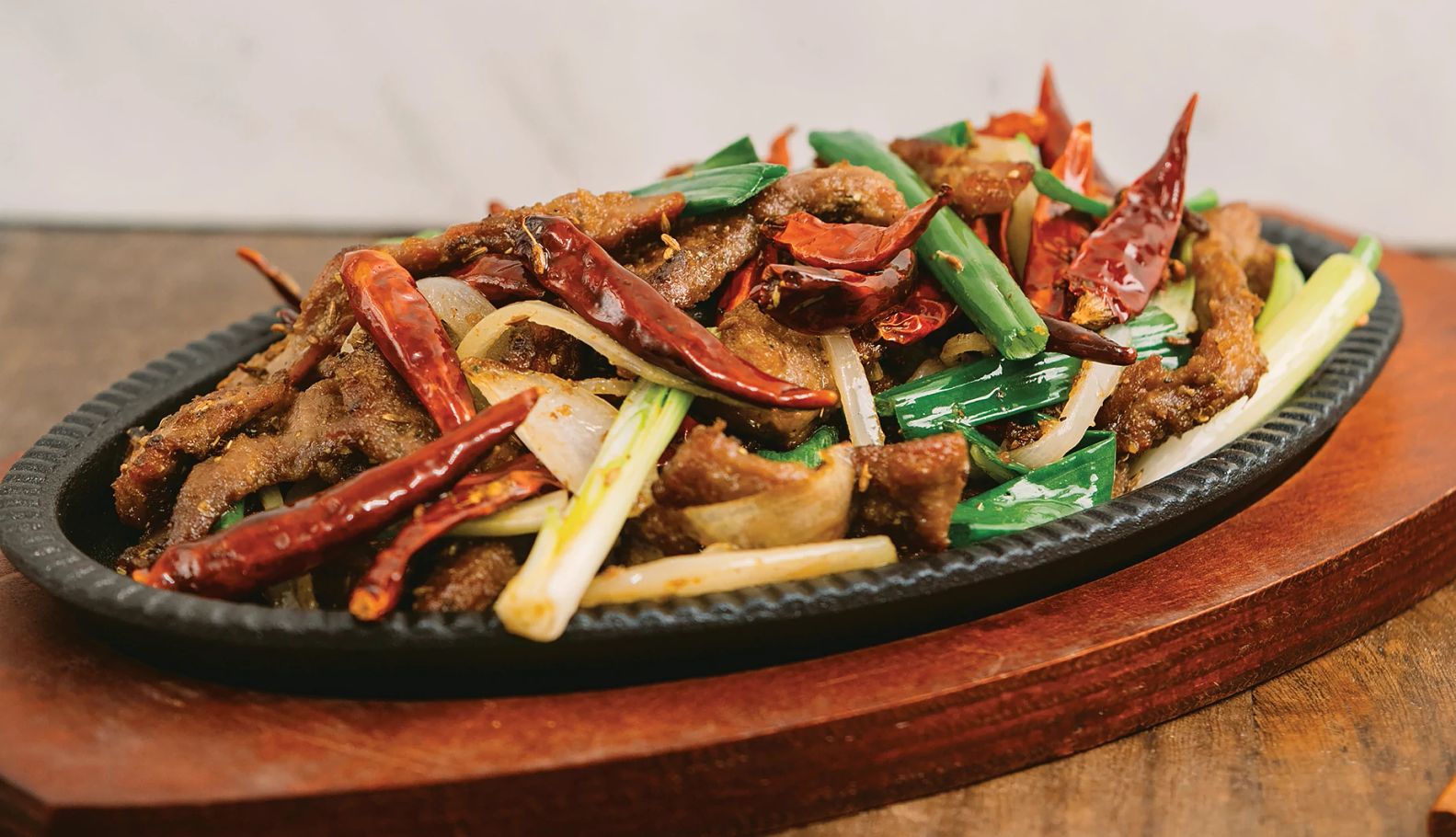 Scallion beef stir-fry Scallion beef stir-fry on dish