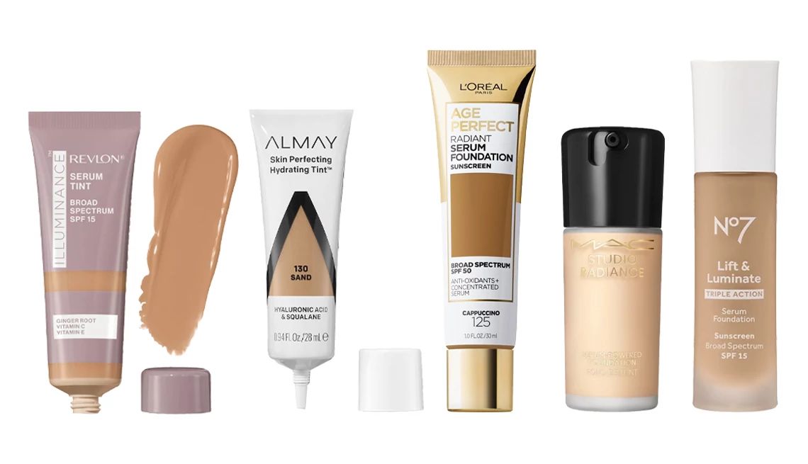 Face makeup Revlon Illuminance Serum Tint SPF 15; Almay Skin Perfecting Hydrating Tint; L’Oréal Paris Age Perfect Radiant Serum Foundation SPF 50; No7 Lift & Luminate Triple Action Serum Foundation SPF 15