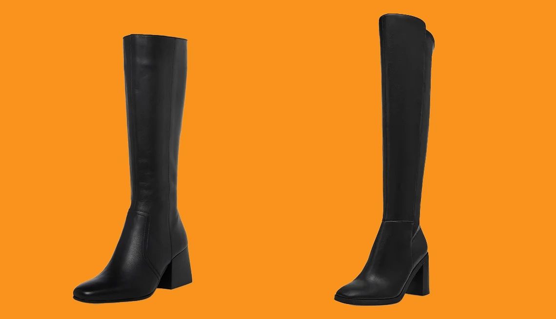 Block-heel tall boots Blondo Tessa Waterproof Knee High Boot in Black Cow Leather; DV Dolce Vita Women’s Finnegan Over-the-Knee Block Heel Boots