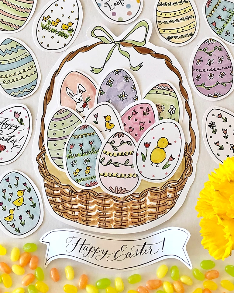 paper eggs in an easter basket