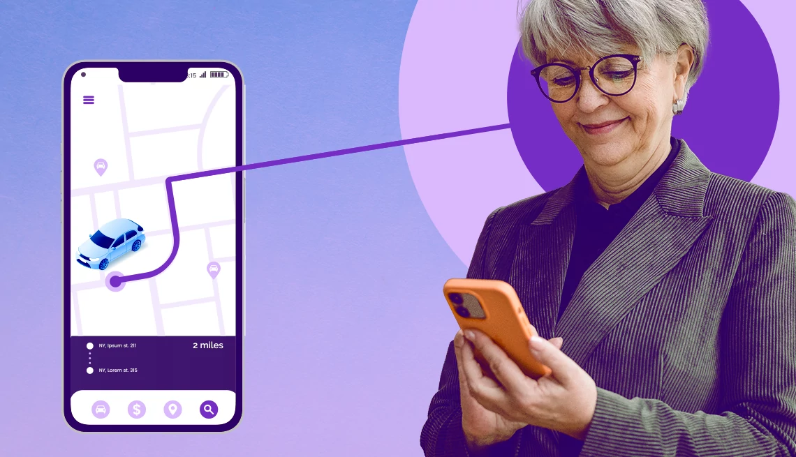Easy Ways to Improve Your Ride-Hailing Experience a woman looking at her phone with a smartphone next to her showing a map