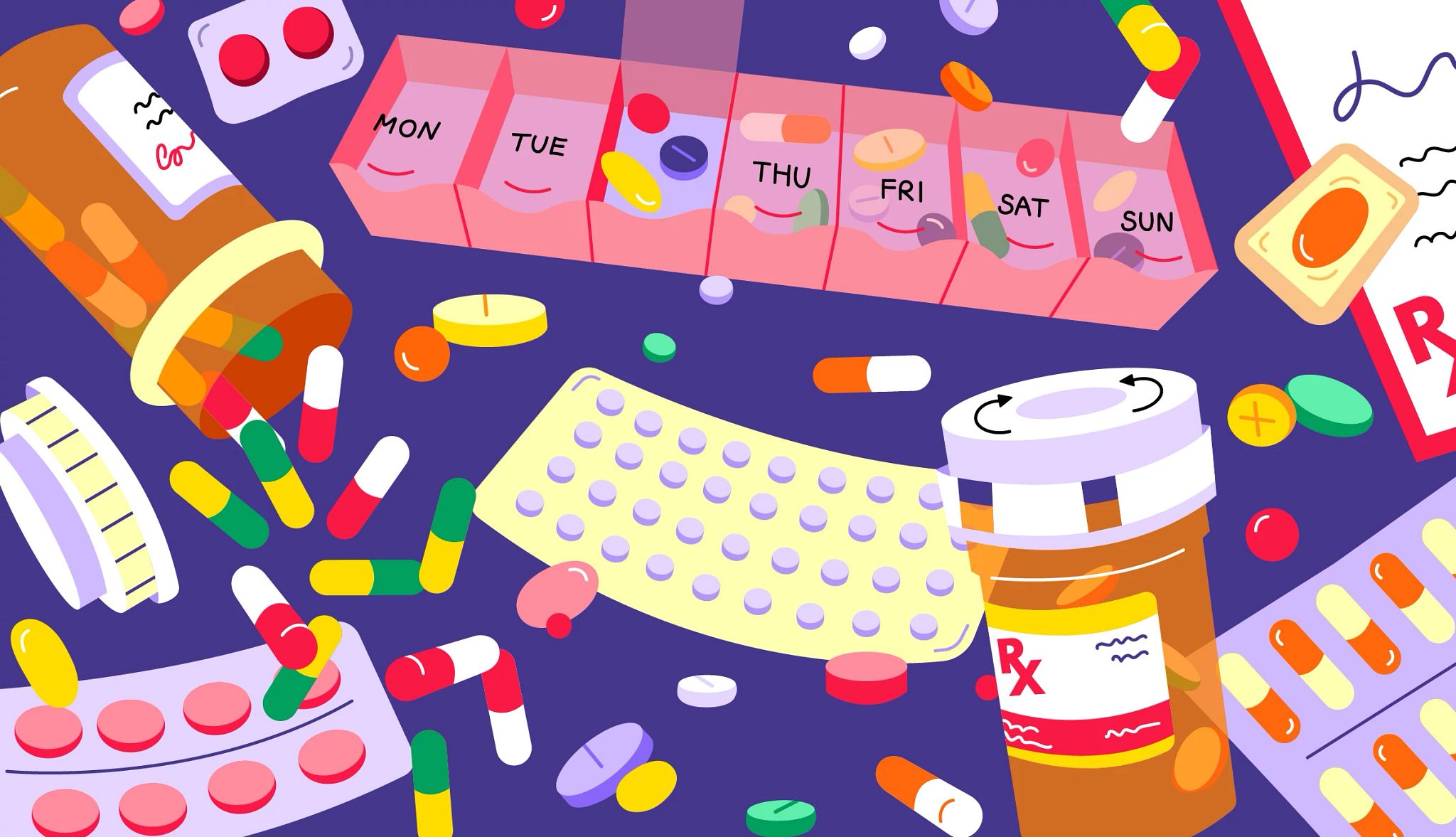 Qué puede hacer un cuidador ante la sobremedicación Ilustración frascos de medicamentos