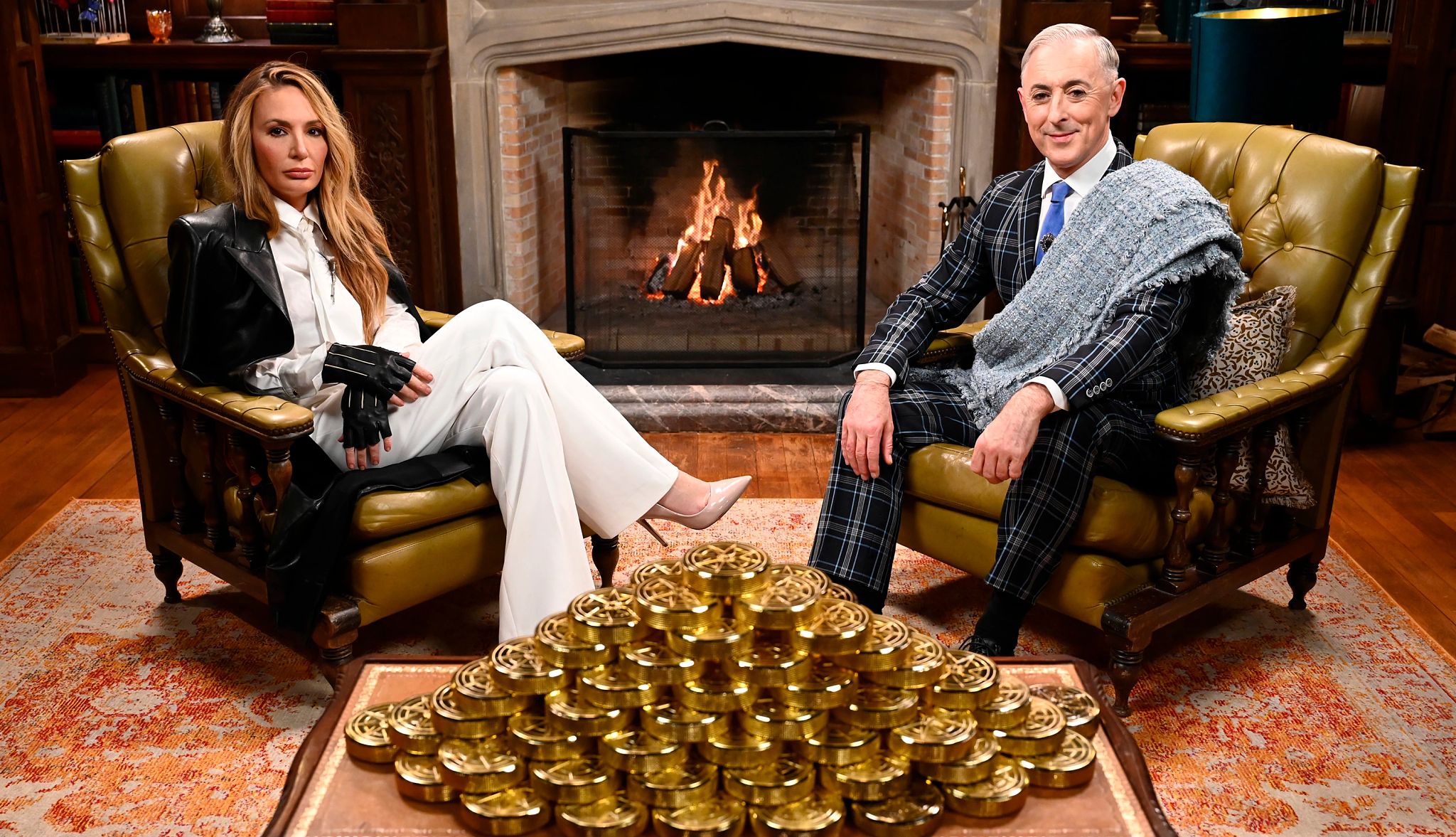 In "Traitors" secret traitors "kill off" a rival each night, and the cast votes out whoever they suspect is one of those traitors Kate Chastain and Alan Cumming in Traitors