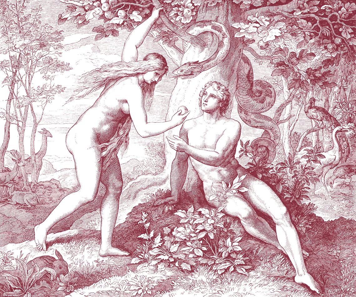 Engraved woodcut of Adam and Eve