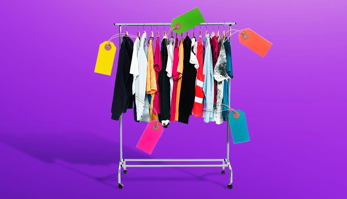 Smart guide to thrifting Clothes hanging on a rack with different colored tags on them