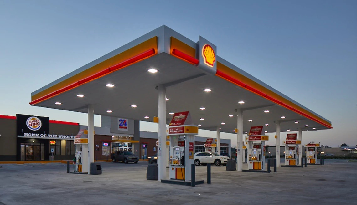 Shell gas station at dusk