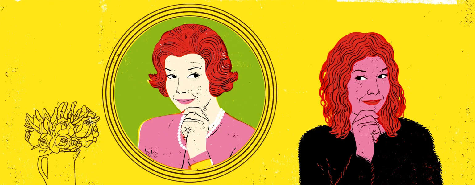 illustration of daughter looking at her mom in the mirror by sonia pulido