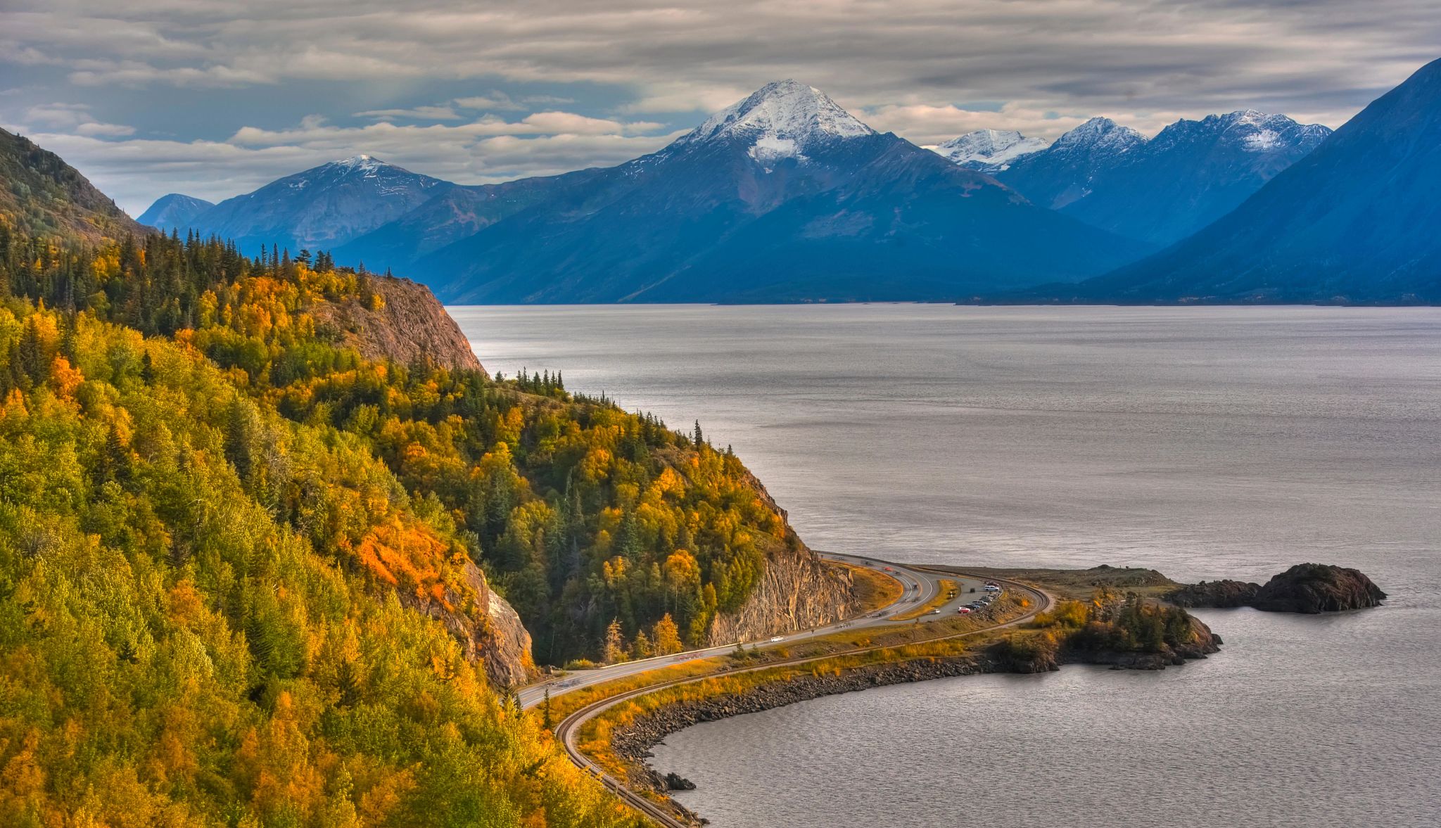 Alaska is a great destination to vist post-retirement Traffic on the Seward Highway along Turnagain Arm section of the Cook Inlet