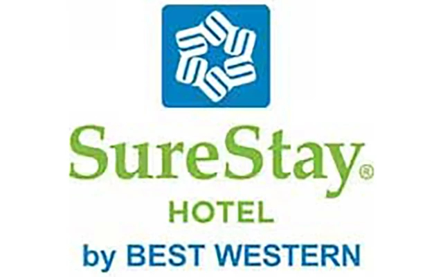 SureStay Hotel by Best Western logo in blue and green letters with star-like symbol above words