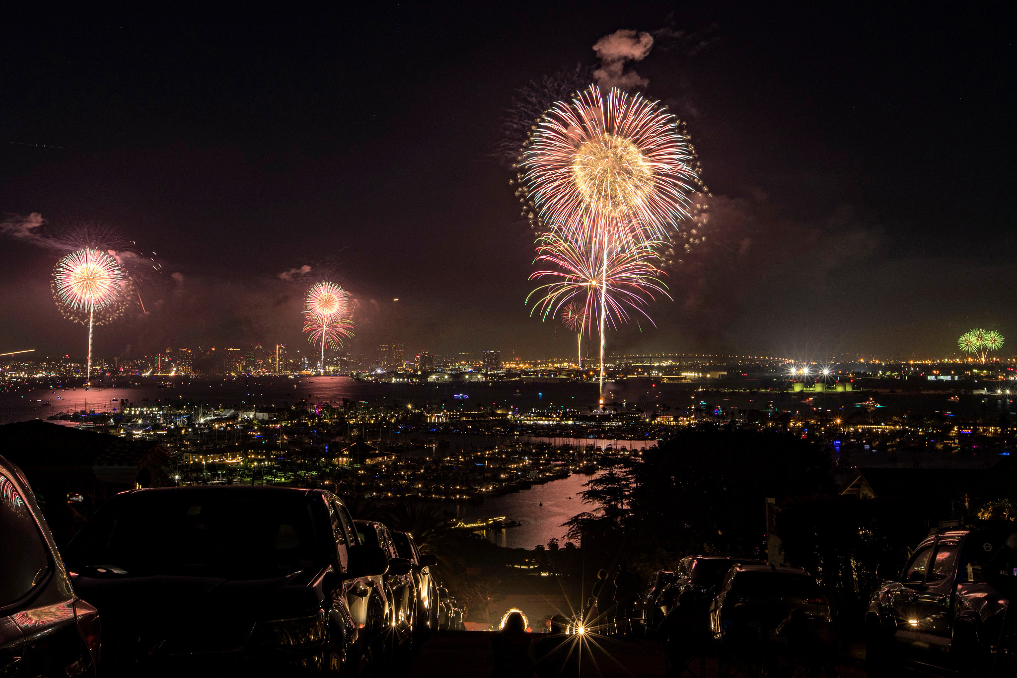 Fireworks explode over san diego.
