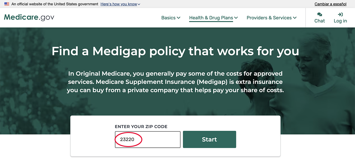 screengraph of medigap website