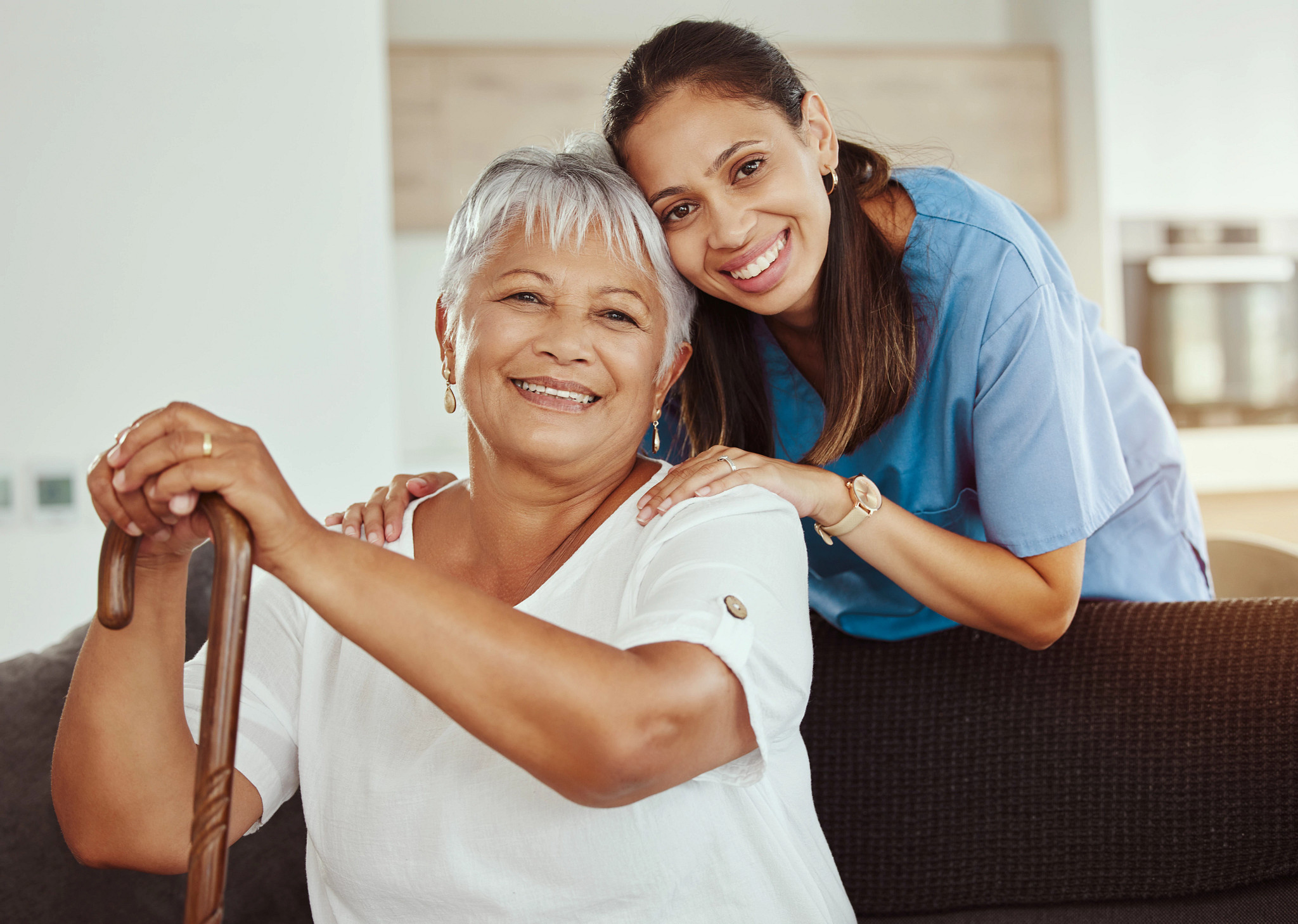 Healthcare, homecare and caregiver with grandma to support her in retirement, medical and old age. Nurse, trust and trustworthy social worker helping senior woman with dementia or Alzheimer disease