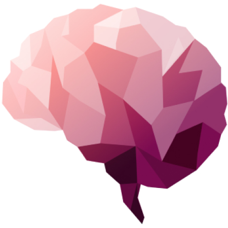 AARP® Staying Sharp® shades of pink and purple forming the shape of a human brain