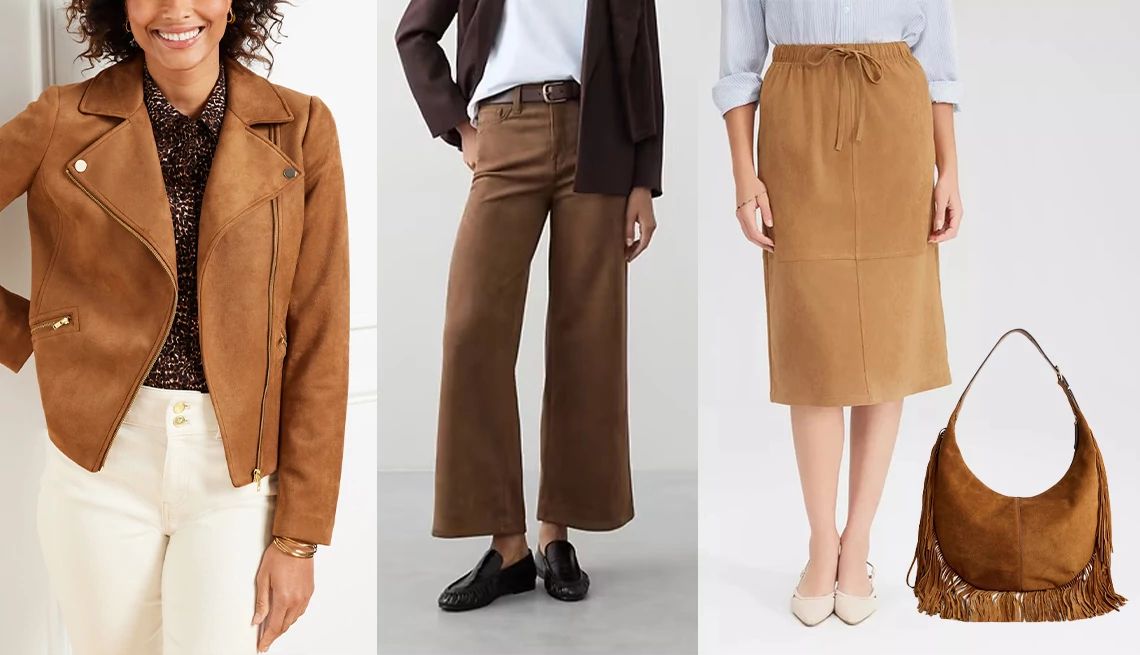 Trendy Fall Fashions a collage showing suede clothing items