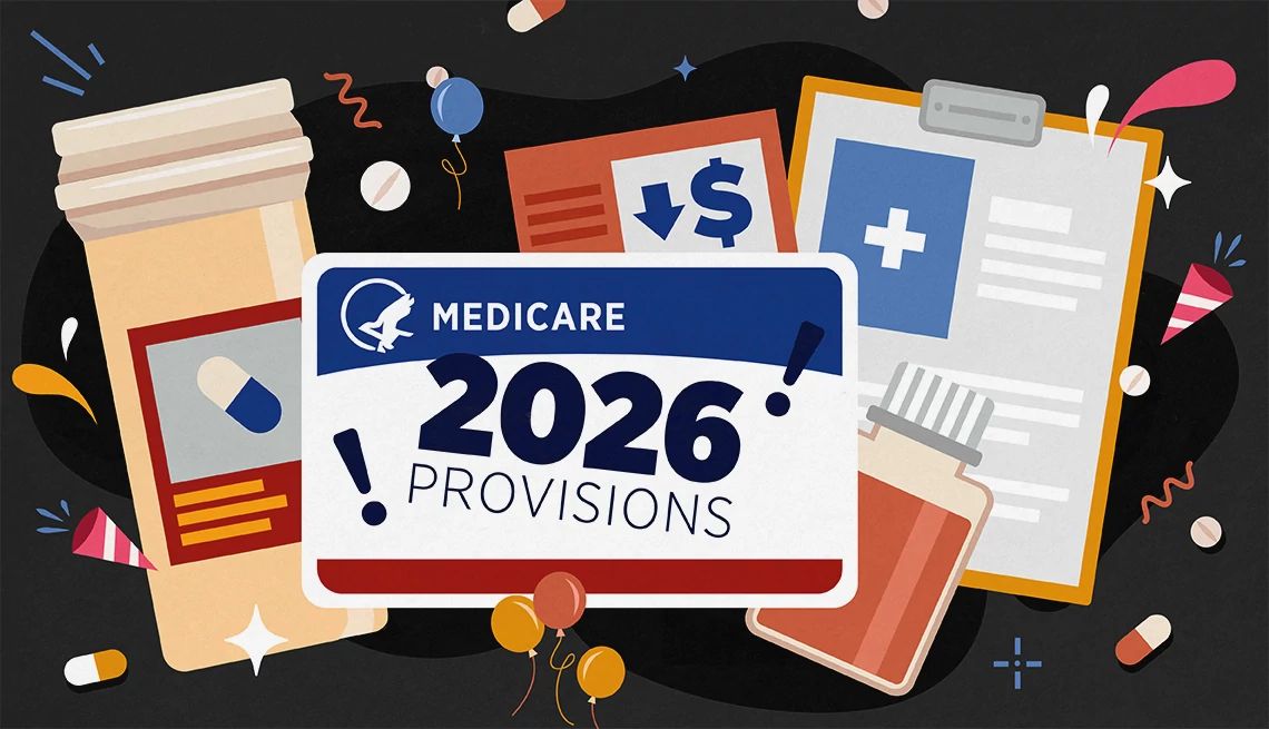 Medicare 2026 Changes Medicare 2026 card with pill bottle and dollar signs