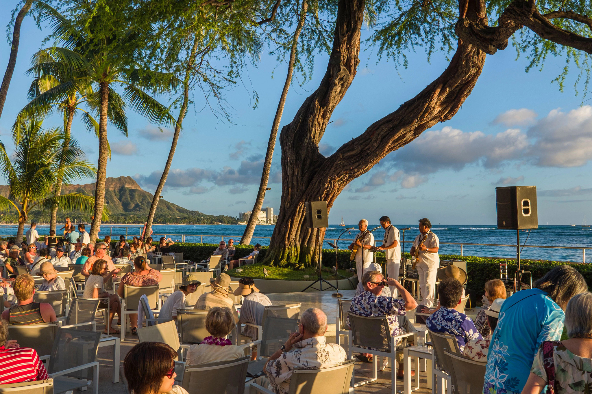 musicians perform at a beachfront hotel