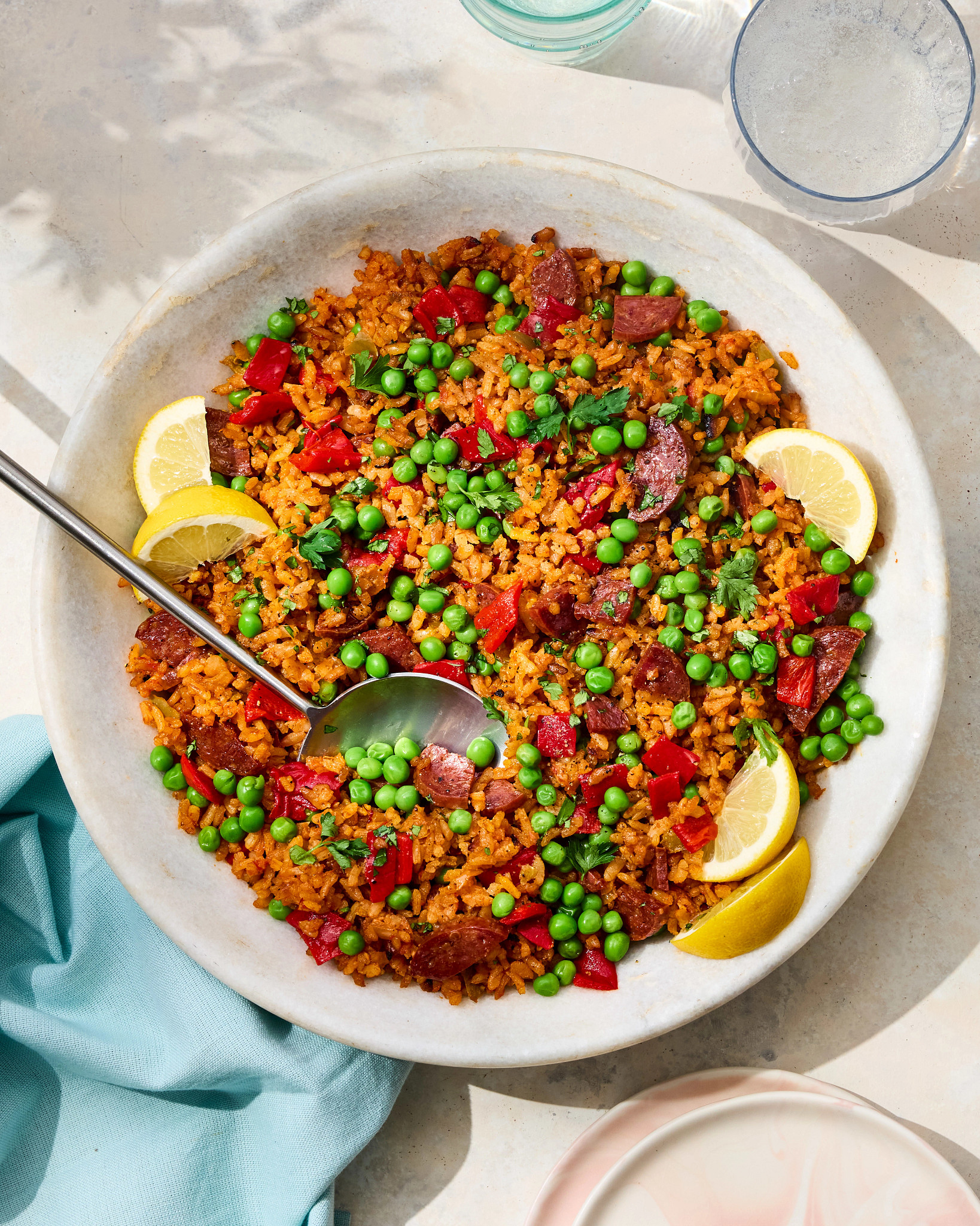 a photo shows Multicooker Chicken Sausage Paella