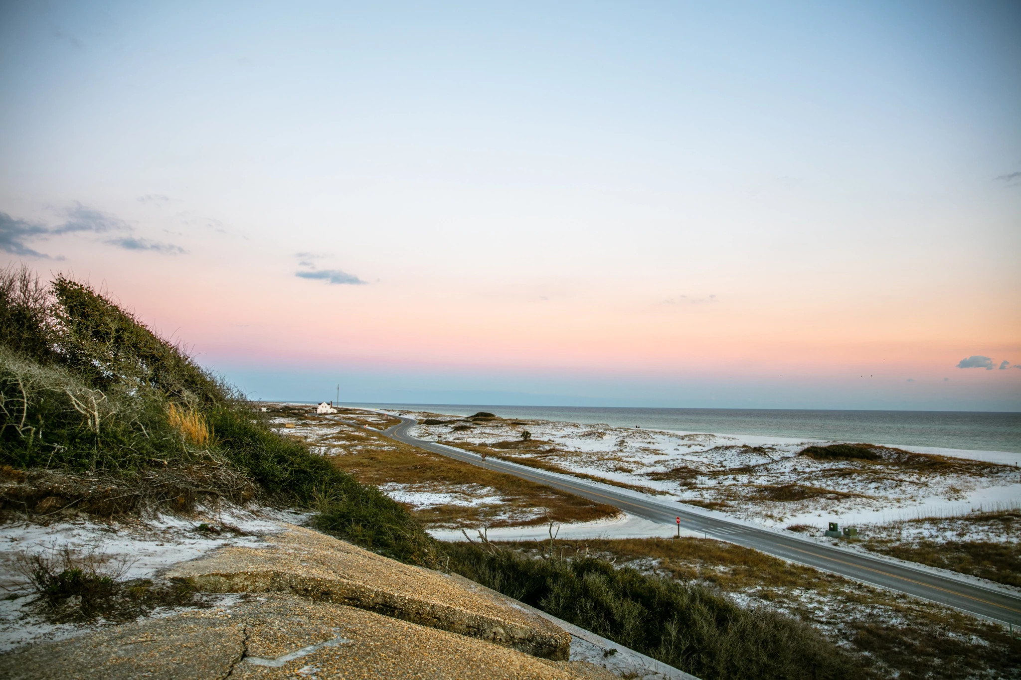 Fort Pickens Road is seen from atop Battery Langdon