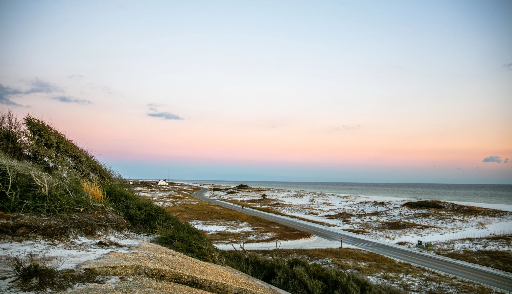 Fort Pickens Road is seen from atop Battery Langdon