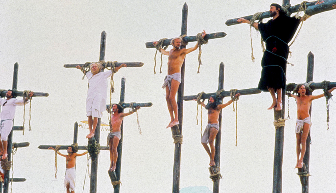 Life of Brian Men hanging from crosses in the film Life of Brian