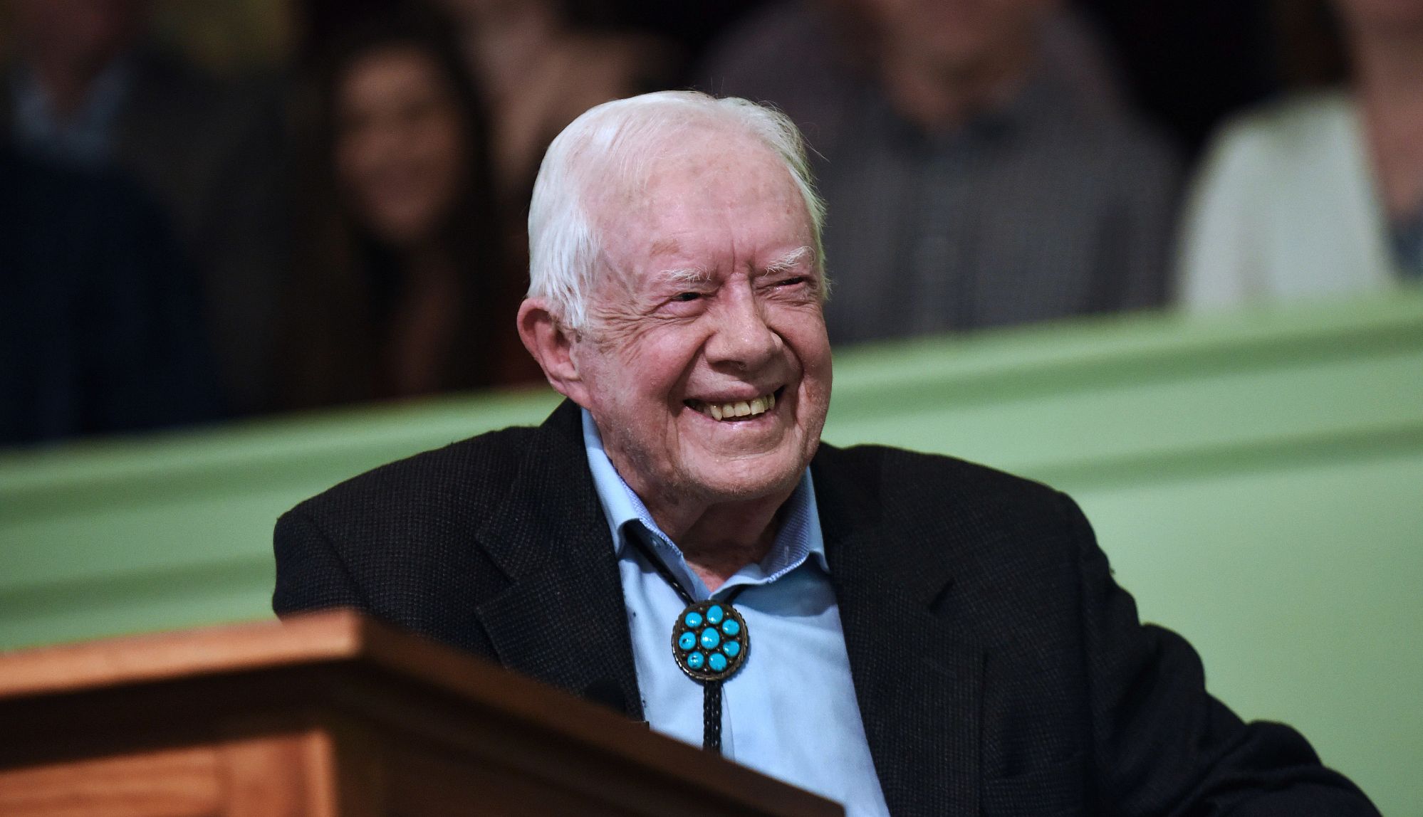 Jimmy Carter Former U.S. President Jimmy Carter speaks to the congregation at Maranatha Baptist Church before teaching Sunday school in his hometown of Plains, Georgia on April 28, 2019