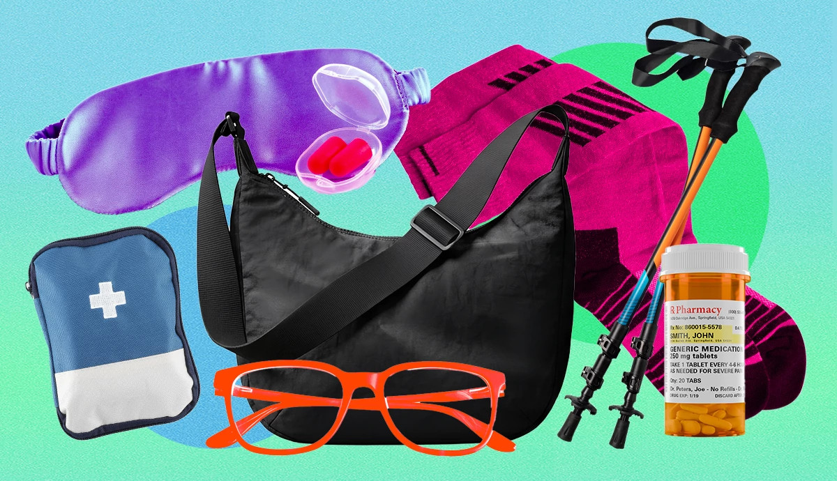 hiking poles, compression socks and other travel items 