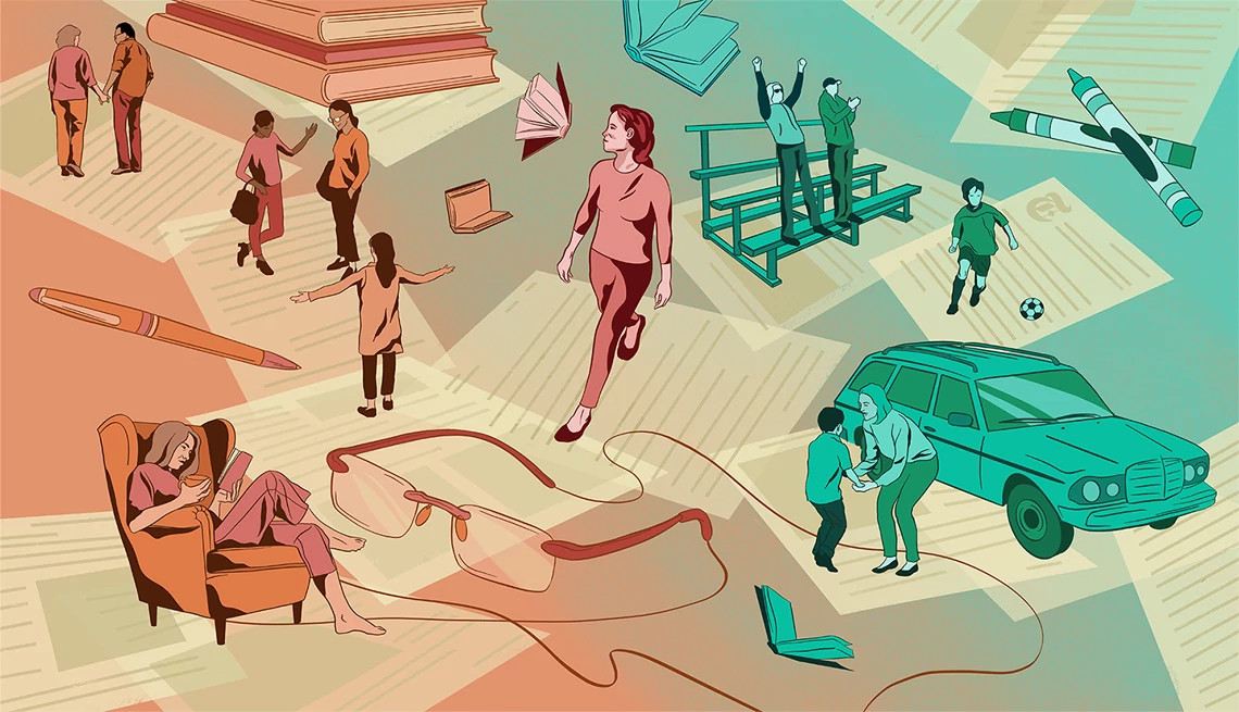 Illustration of woman in different life scenarios