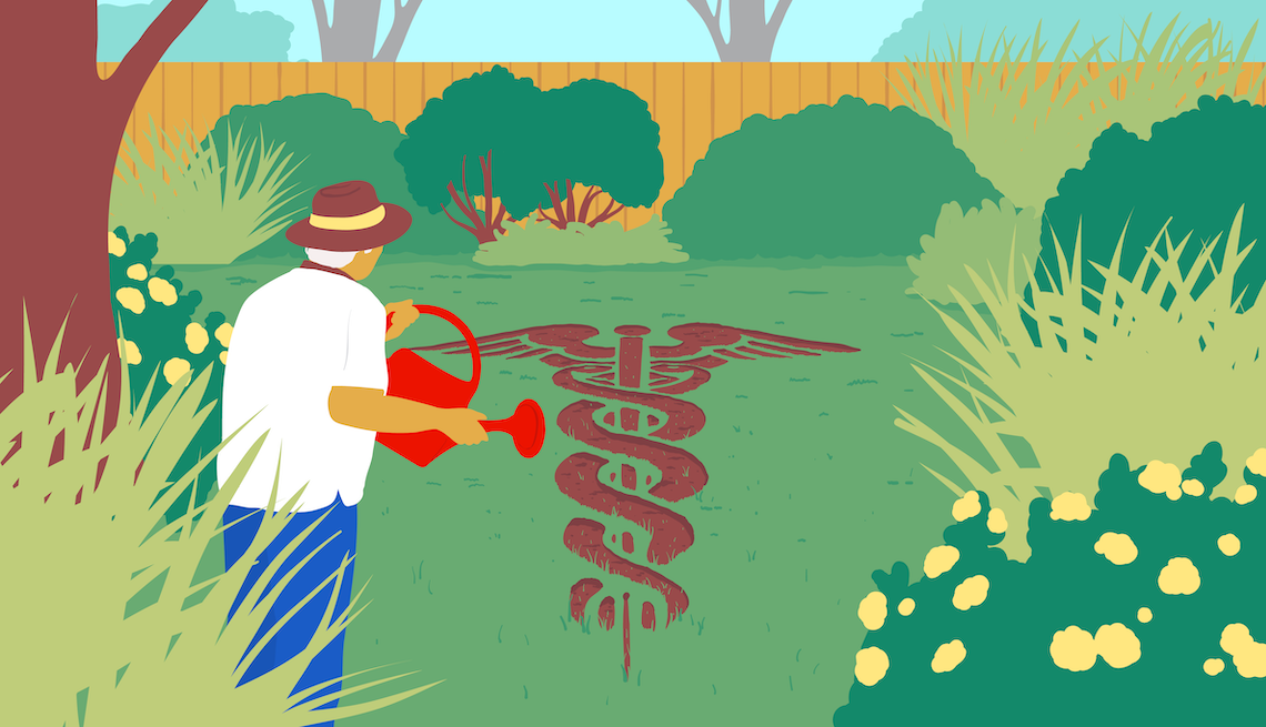 man watering lawn with a gap