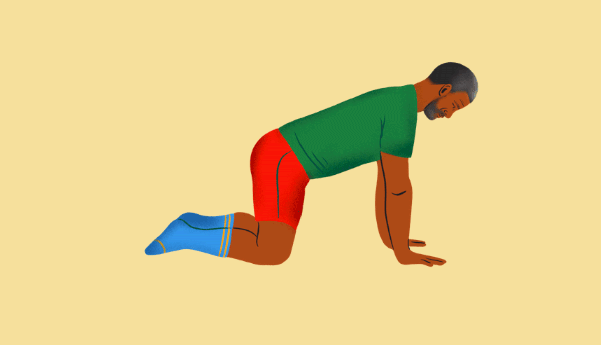 illustrated gif of a man doing childs pose