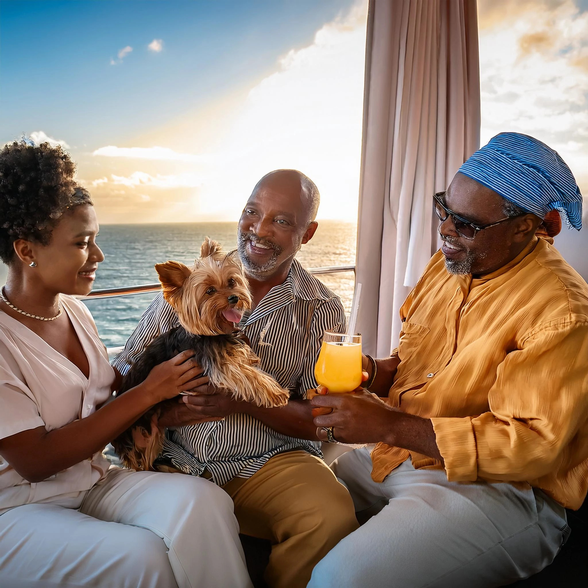 a family holding a small dog