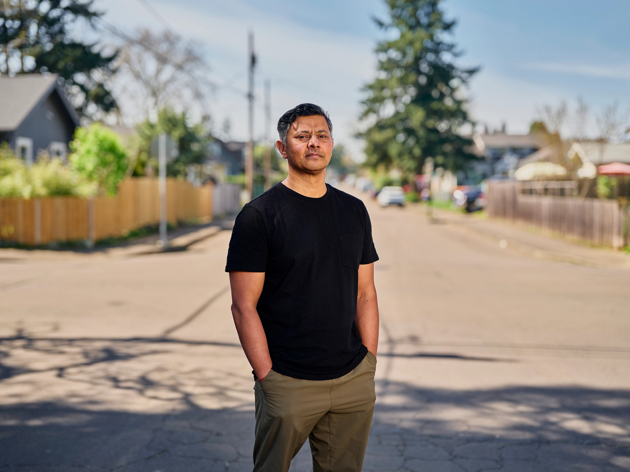 Geography professor Vivek Shandas takes temperature readings in Portland, Oregon.