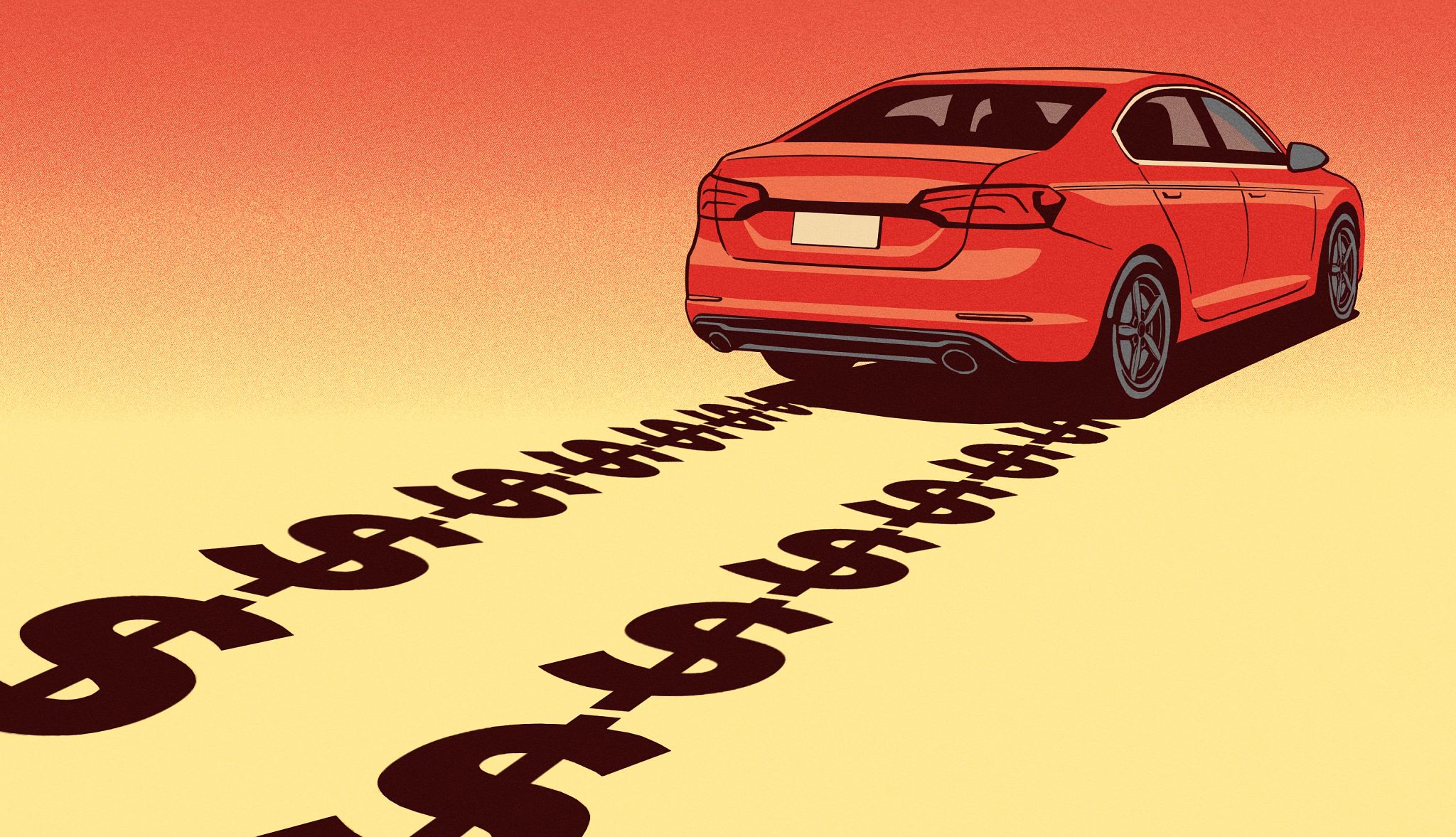 Save on Car Insurance a car leaving tracks behind in the shape of the dollar sign symbol