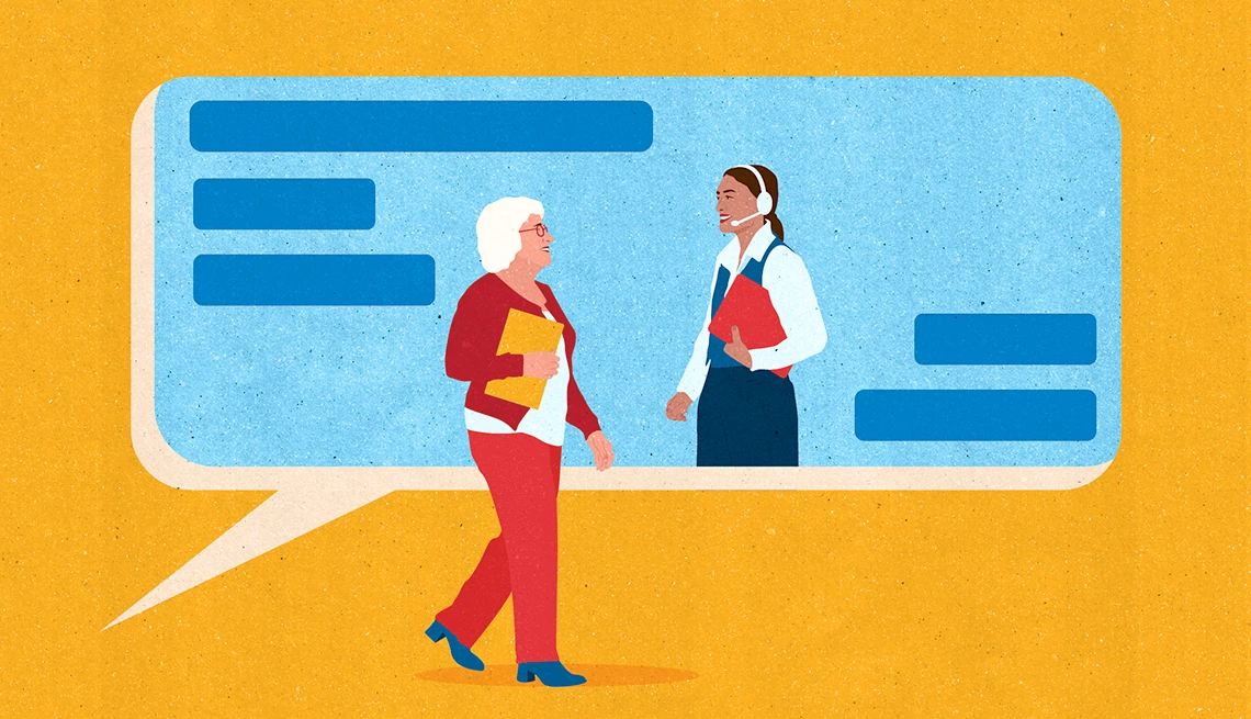 Ilustración de dos personas que se comunican a través de mensajes