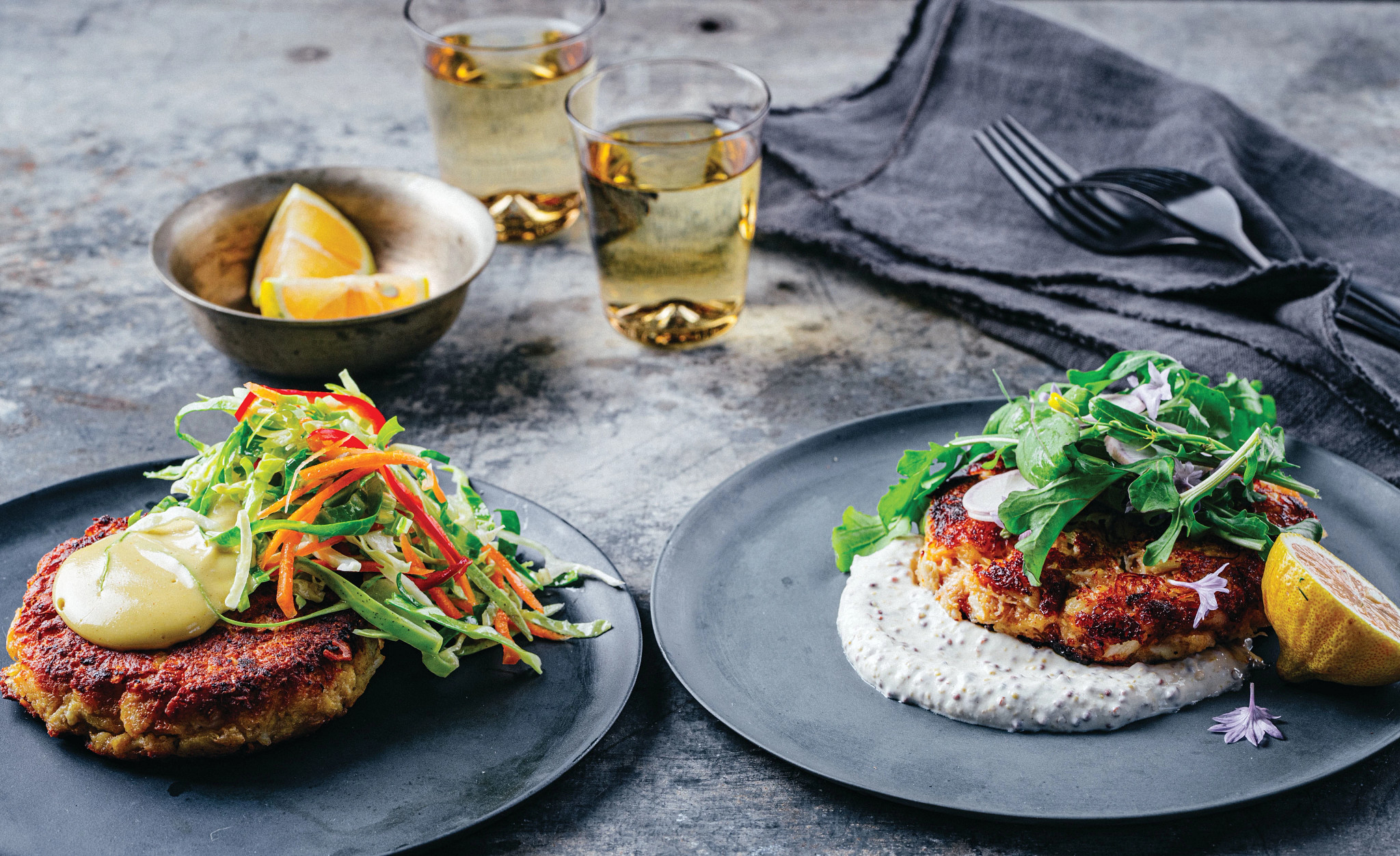 a photo shows Andrew zimmern’s crab cakes