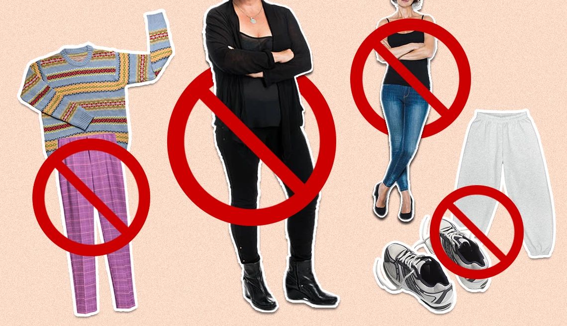 Wardrobe warning signs illustration of red x through four different outfits
