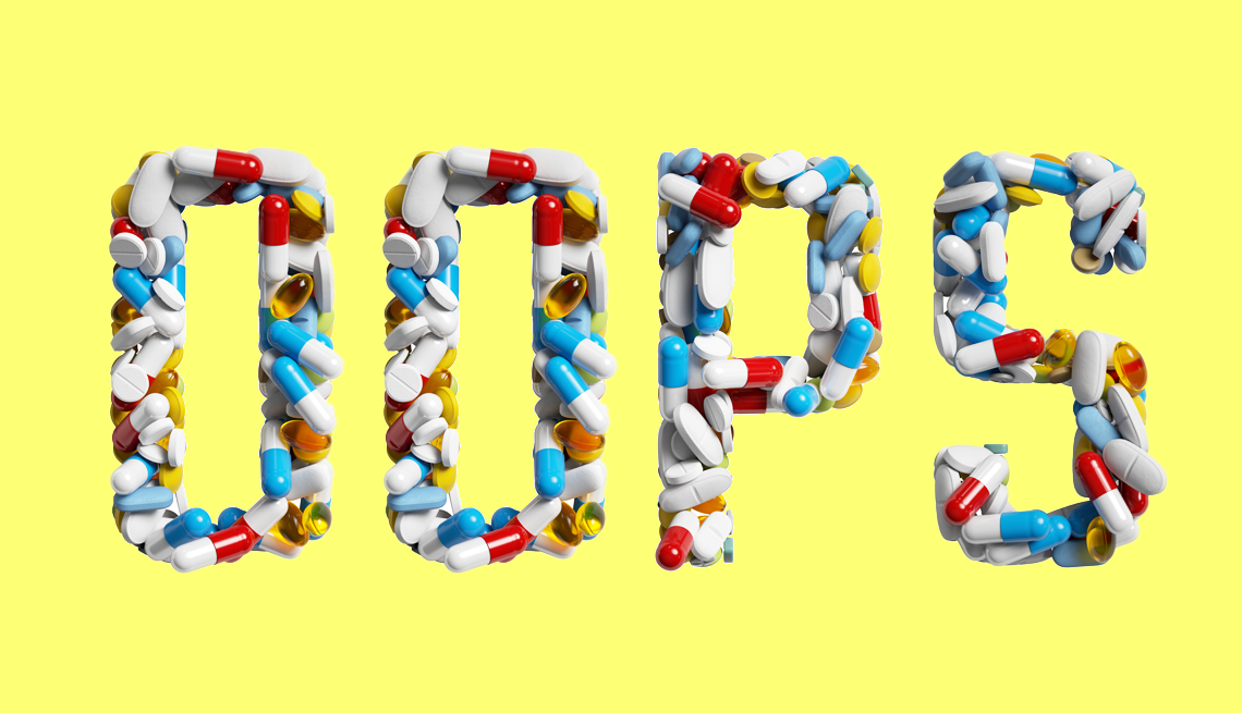 Medication Errors Quiz pill capsules spelling the word oops
