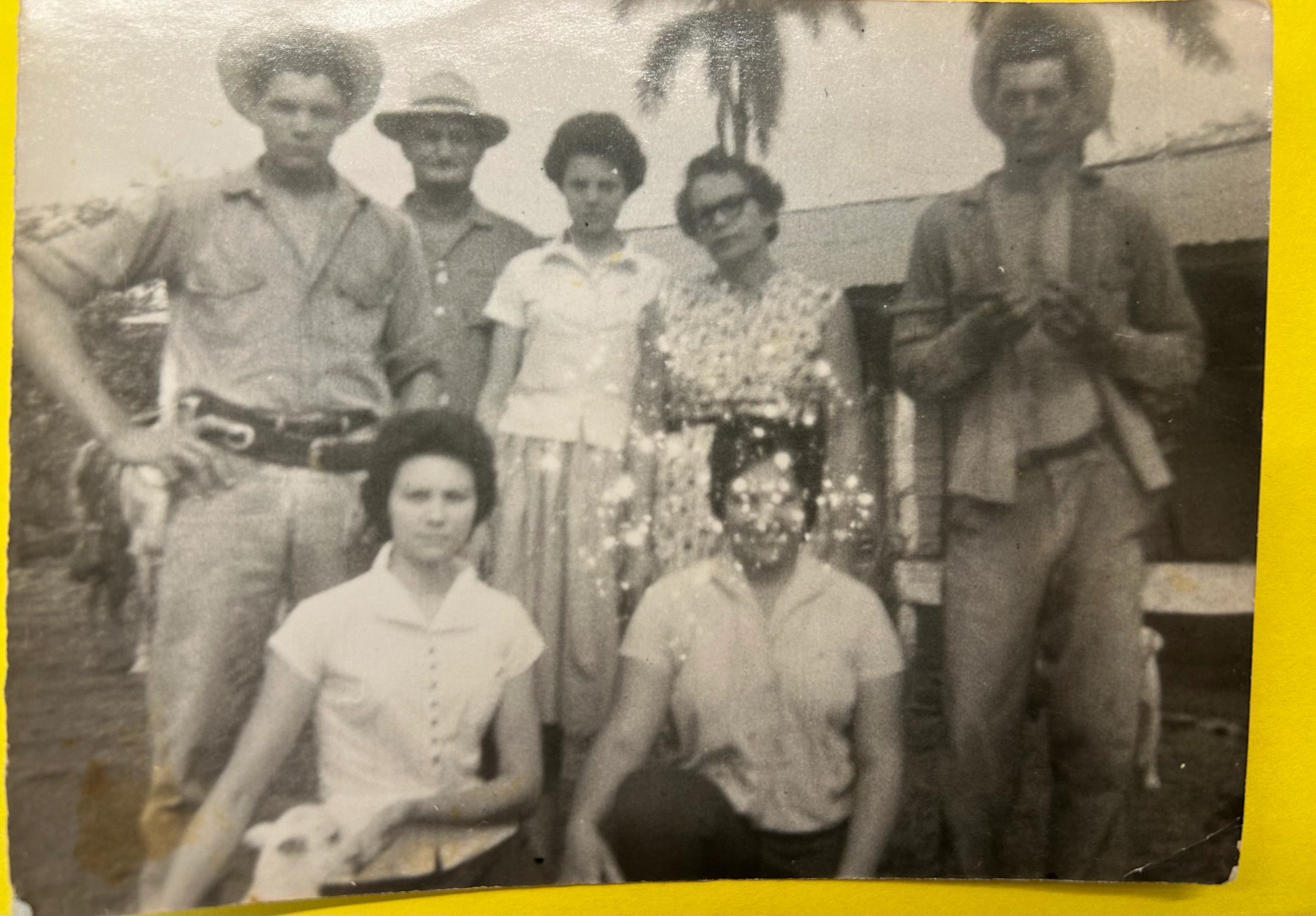 a black and white family portrait