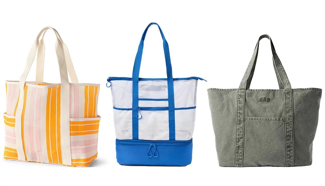 The Worst Beach Day Mistakes for Women Over 50 three different beach bags