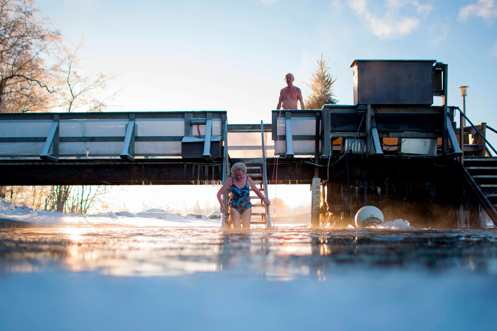 people getting into a hot sauna in finland 