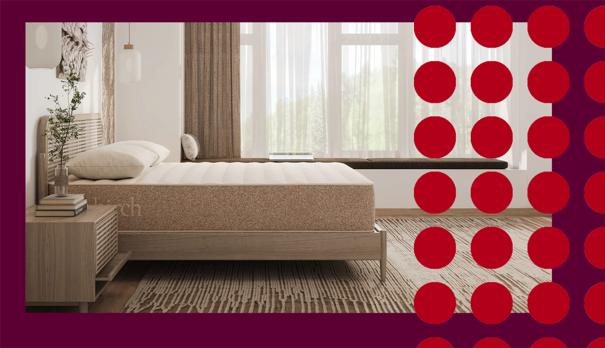 The Birch Natural mattress displayed in a bedroom on a bedframe 