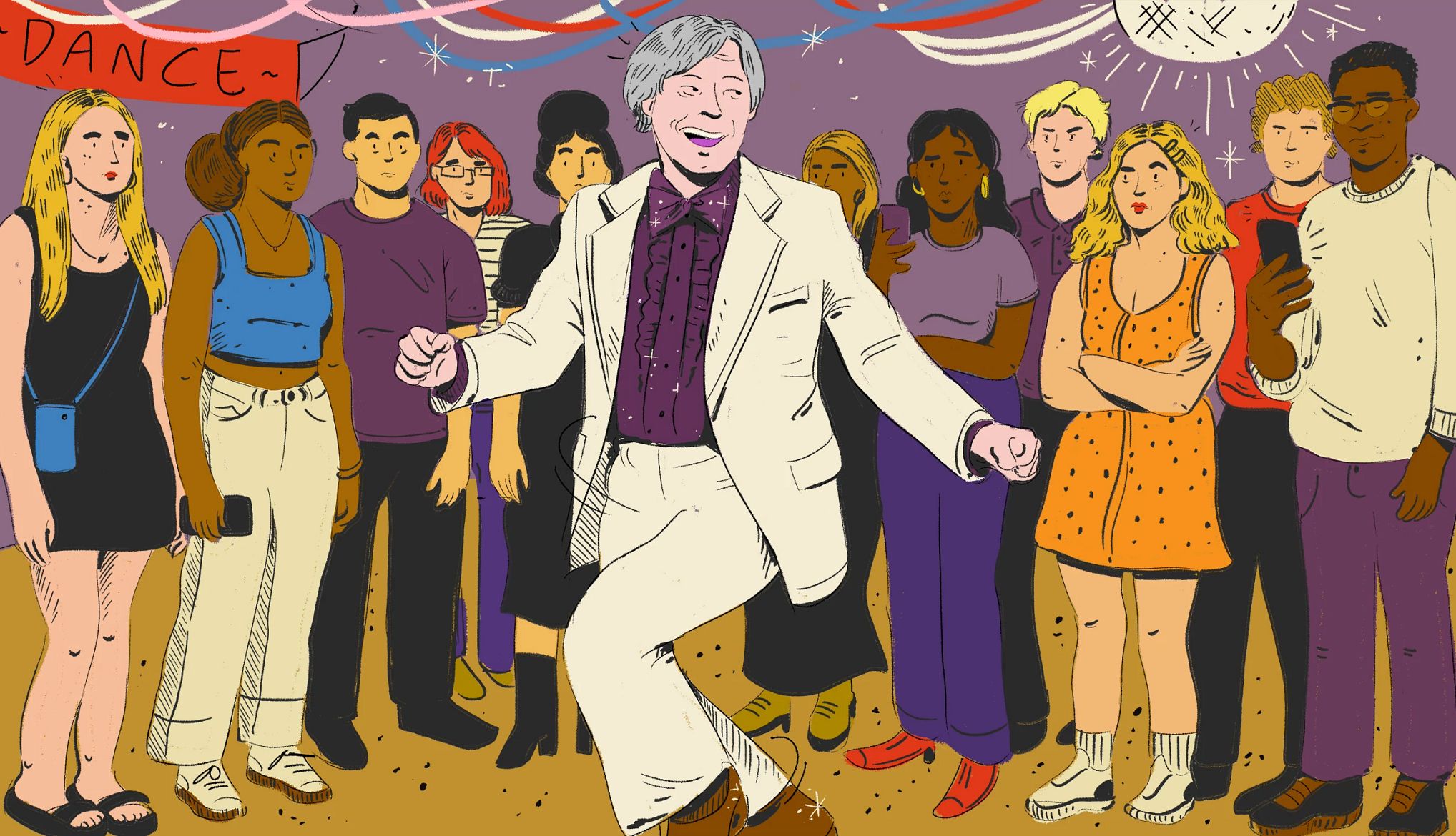 Dave Barry on the dance floor An illustration shows Dave Barry getting down on the dance floor while Gen Z looks on aghast.