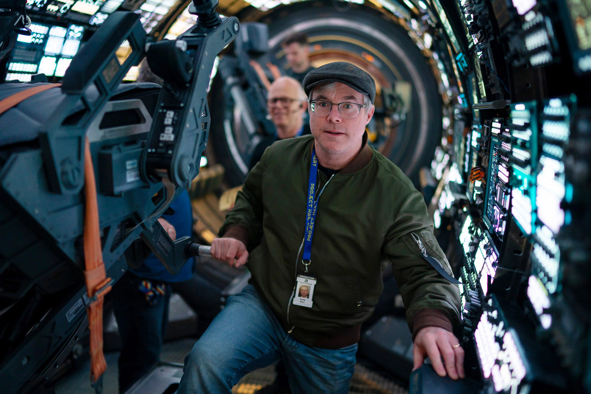 andy weir in a sci fi setting on the set of project hail mary
