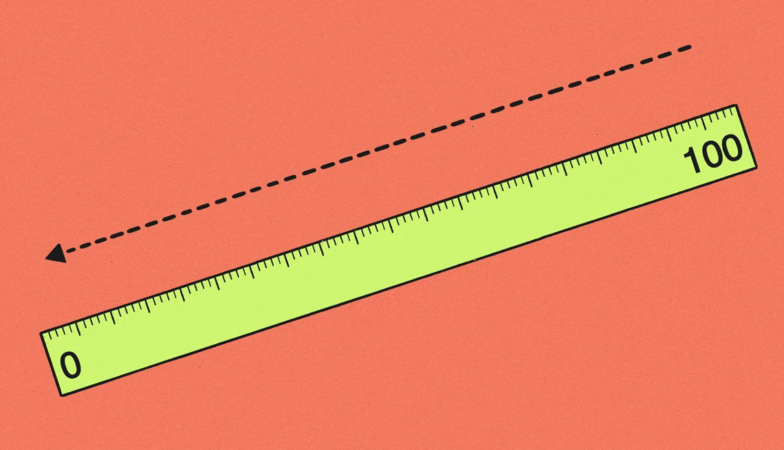An illustration of a ruler measuring from 0-100 with an arrow beside it
