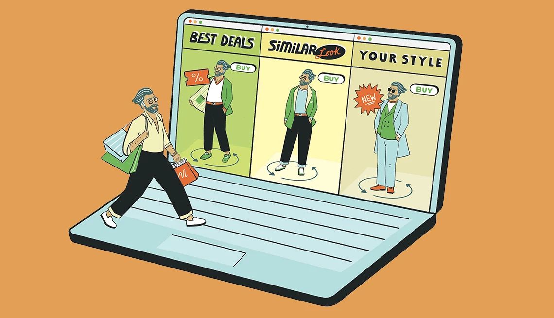 Artificial Intelligence Online Shopping a man walking on a laptop that's comparing online shopping deals