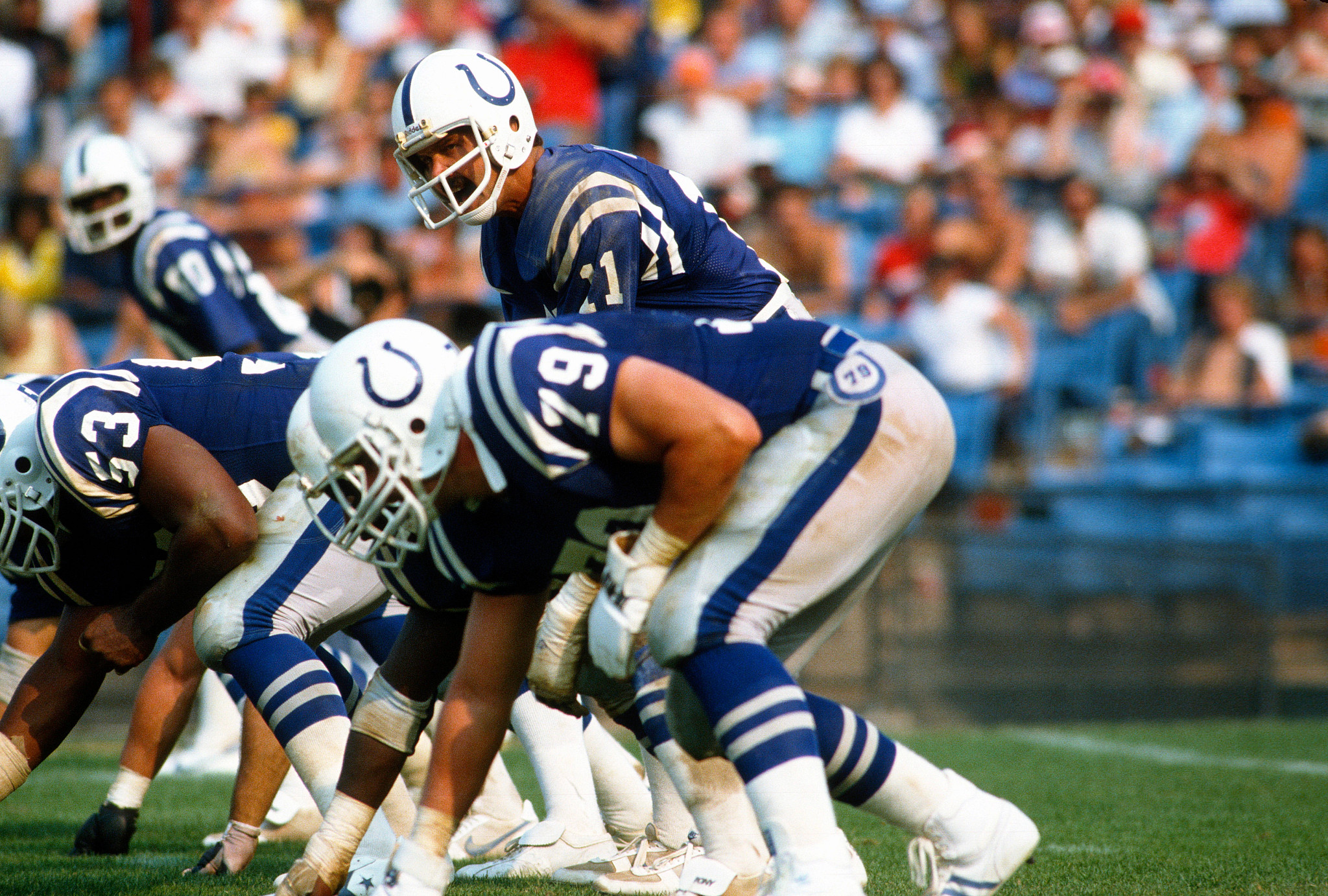 John Sinnott playing as an offensive tackle for the Baltimore Colts during the 1982 NFL season.