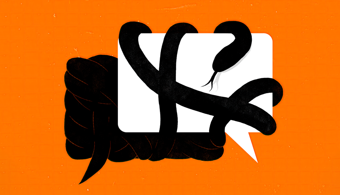 Smishing Text Message Scams a text message bubble with a black snake wrapped around it